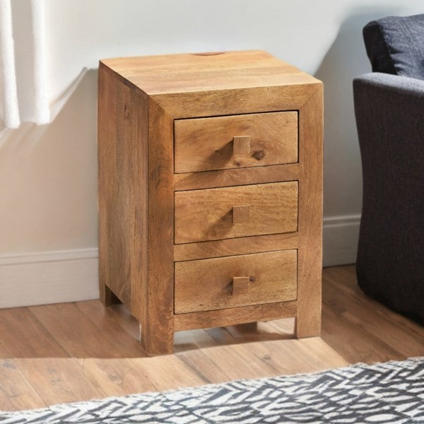 IH Design Kaylin Light Mango 3 Drawer Bedside Cabinet