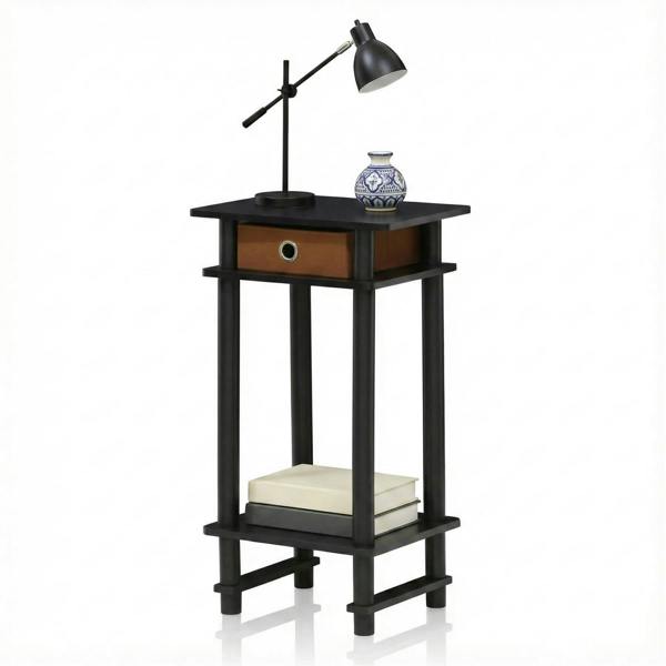 WALPLUS Turn N Tube Tall End Table with Bin, Espresso/Brown | Stylish Table for Home Use with Practical and Modern Design