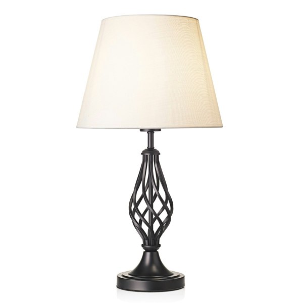 Traditional Matte Black Table Lamp with Barley Twist Base and White Linen Shade Image 2