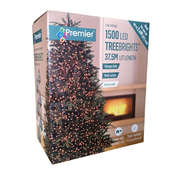 Samuel Alexander 1500 LED 37.5m Indoor Outdoor Christmas Multi Function Mains Operated String Lights with Timer in Vintage Gold