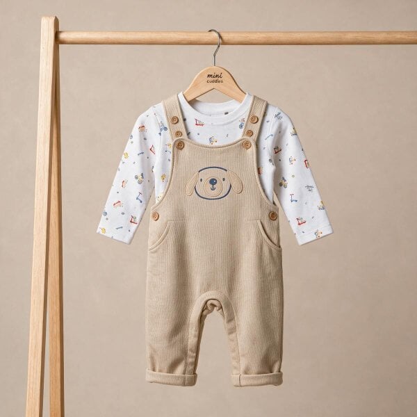 Mini Cuddles Printed Dungarees (Beige & White)