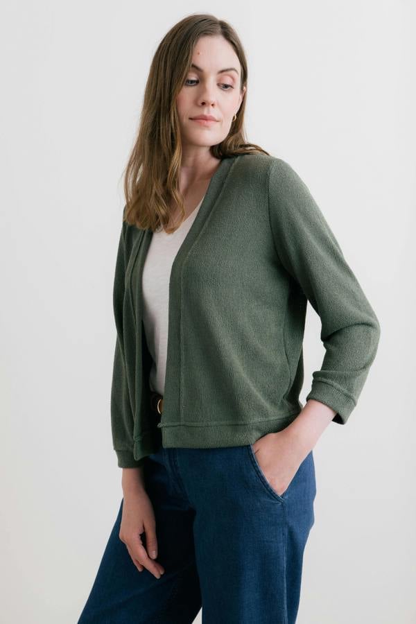 Lily & Me Shore Light Knit Cropped Cardigan Laurel Green