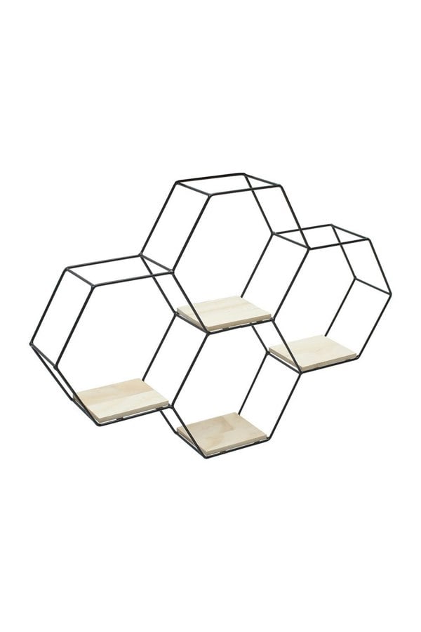 Living and Home Modern Hexagon Wall-mount Shelf with Iron Frame