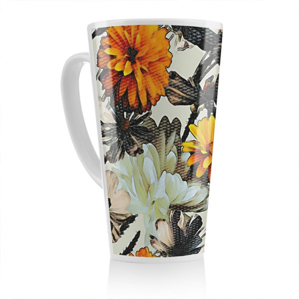 Benjamin Tate Design Orange Flower Print Latte Mug