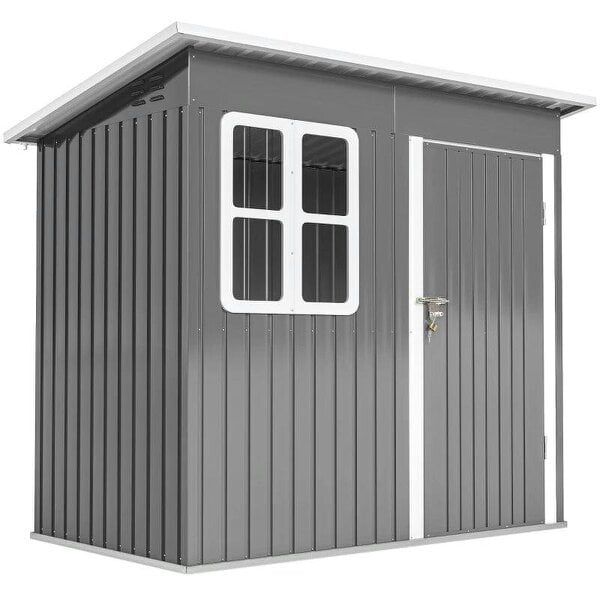 7 x 4ft Eco-friendly Galvanised Steel Garden Shed, with Lock and Gloves, 40kg/㎡ Snow Capacity - Grey