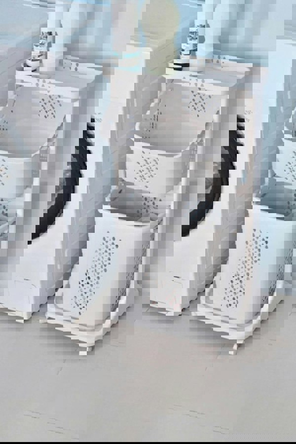 Living and Home 2 Compartments Laundry Basket Bathroom Clothes Storage on Wheels