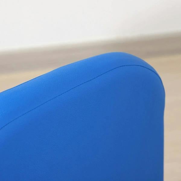 Close-up of blue rounded chair backrest with stitched seam