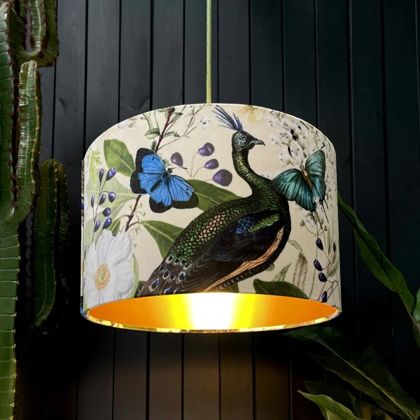 Love Frankie Parchment Mythical Plumes Velvet Lampshade With Gold Lining