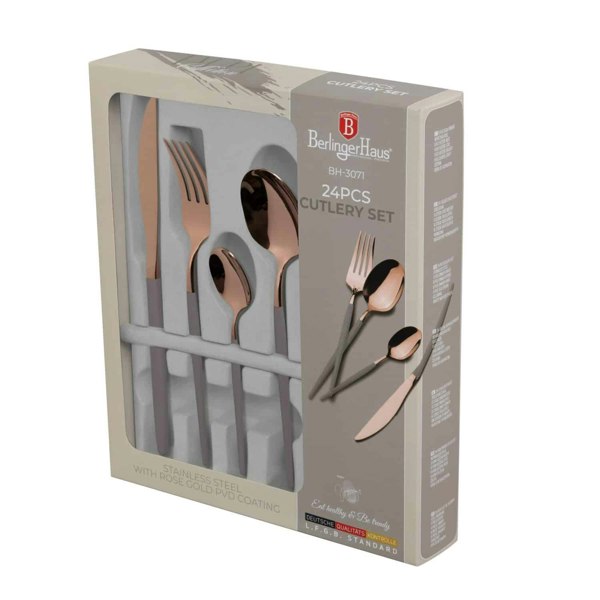 Packaging box of the Berlinger Haus 24-Piece Cutlery Set Taupe Collection.