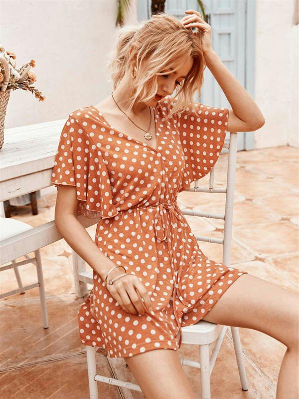 FS Collection Playsuit In Peach & White Polka Dot
