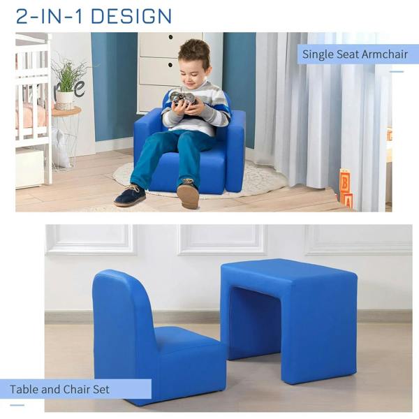 Blue 2-in-1 kids seating set: armchair plus small table-style piece
