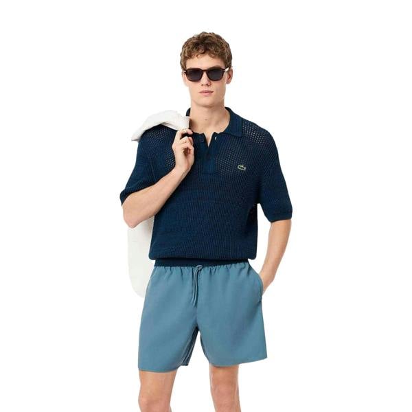 Lacoste Mens Monochrome Mid Length Swimming Trunks - Blue - 