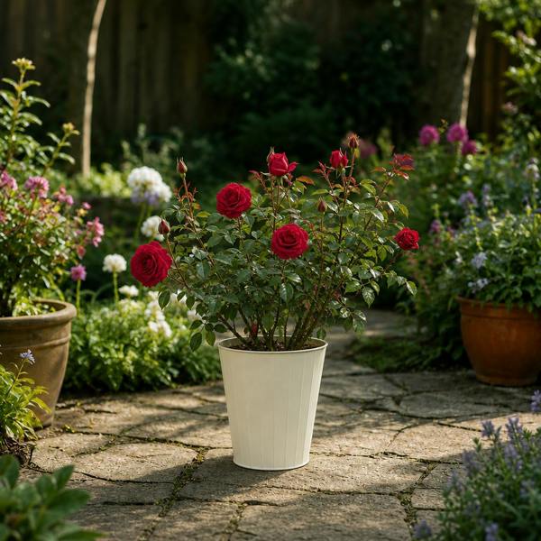 3L Red Patio Rose in Decorative Pot Outdoor Garden & Patio Plant