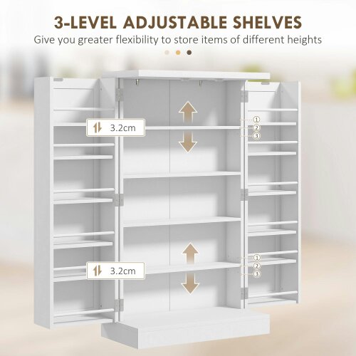 Wyld Haus Kanese Wooden White 6 Tier Kitchen Pantry Cabinet With Slatted Door Racks