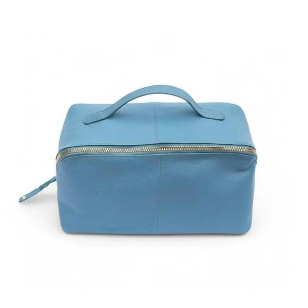 Front view of Blue large makeup washbag Seville