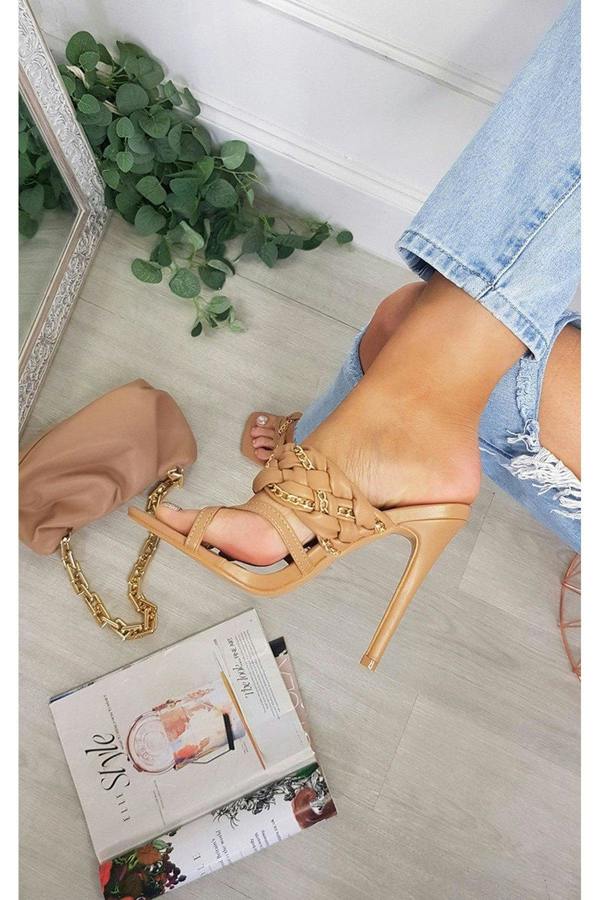 Ashley Braided Slip On Mule With Chain Detail - Mocha