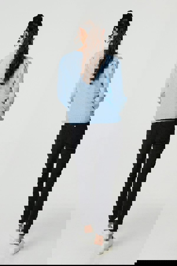 Blue | Floral Embroidered Cropped Jumper
