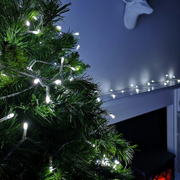 Samuel Alexander 200 LED 16m Premier Christmas Outdoor Function Lights Timer Clear Cable in White