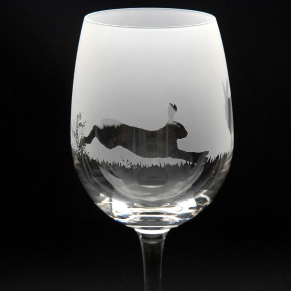 Glyptic Glass Art Hare Crystal Wine Glass - Hand Etched/Engraved Gift
