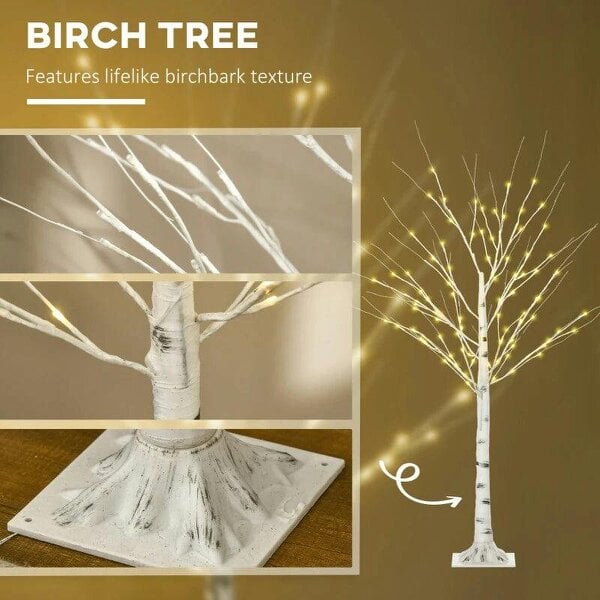 Bobobiy 5ft Artificial White Birch Tree Light with Warm White Pre-Lit LED Light for Indoor and Covered Outdoor Use