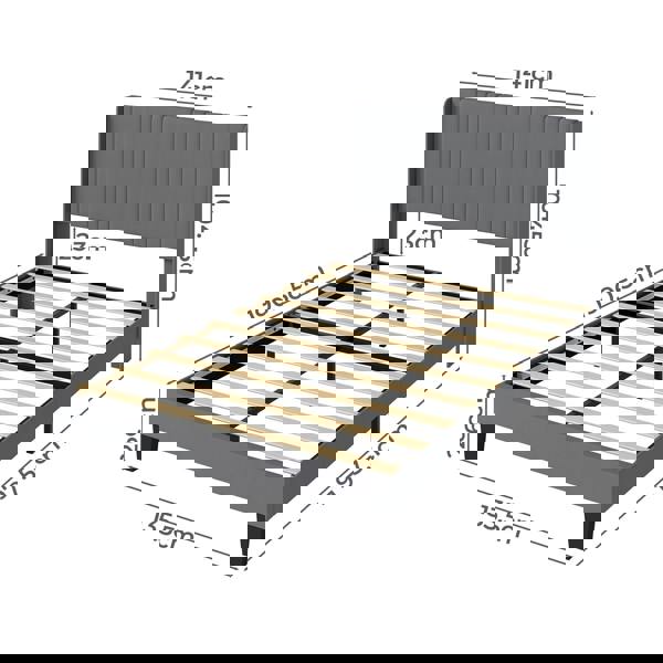 Levede Metal Wooden Bed Frame Double Panel Plush Upholstered Soft Headboard Grey