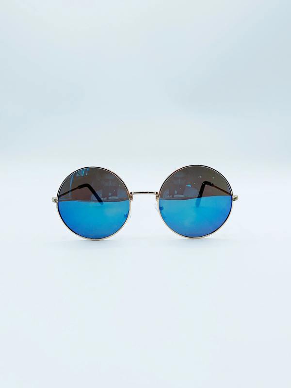 Round Metal Sunglasses In Shiny Silver - svnx
