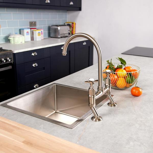 Flode Larvik | Kitchen Crosshead Bridge Mixer Tap | Pewter Finish