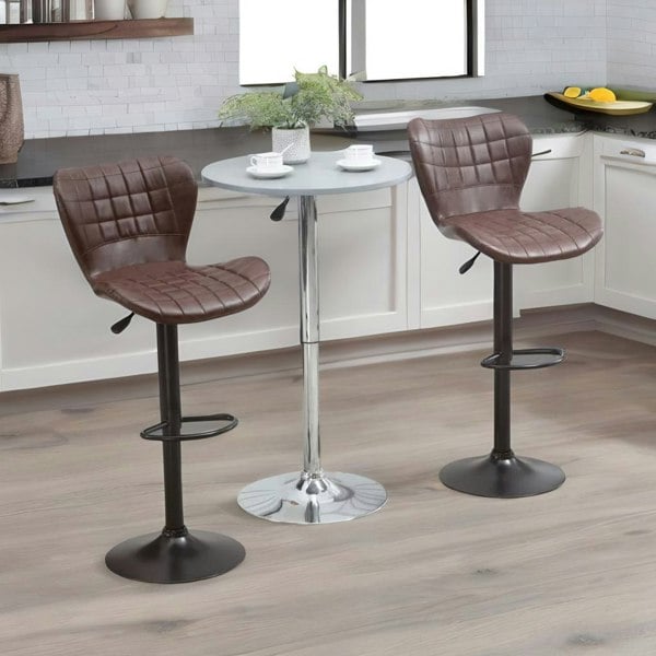 Rafaelo Mobilia Set Of 2 Adjustable Height Retro Faux Leather Bar Stools Brown