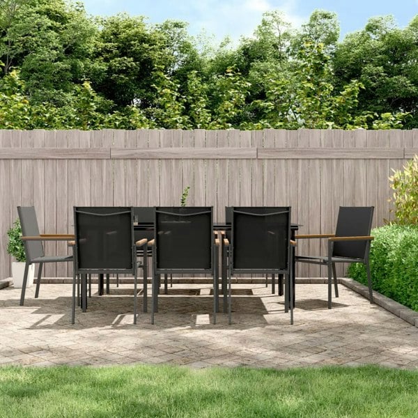 Berkfield 9 Piece Garden Dining Set Black Textilene and Steel