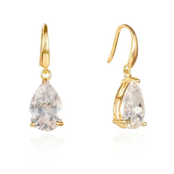 namana Gold Plated 925 Sterling Silver Pear Drop Earrings with Clear Stones