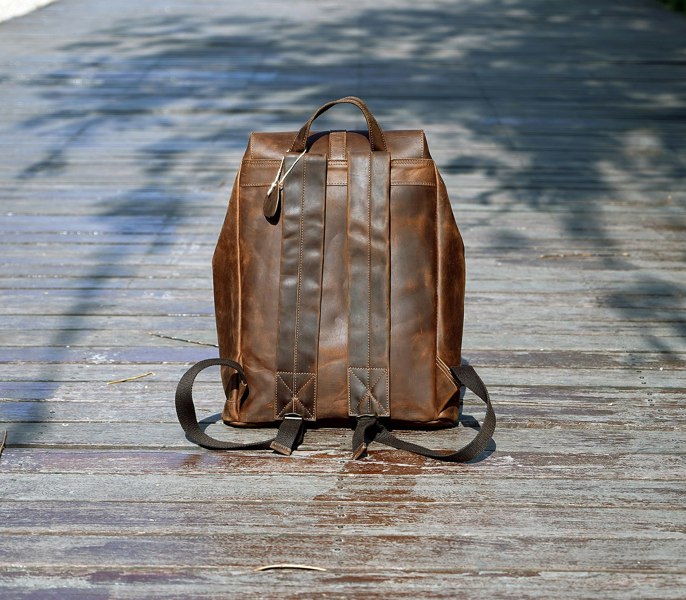 Touribag Military Style Leather Backpack - Brown