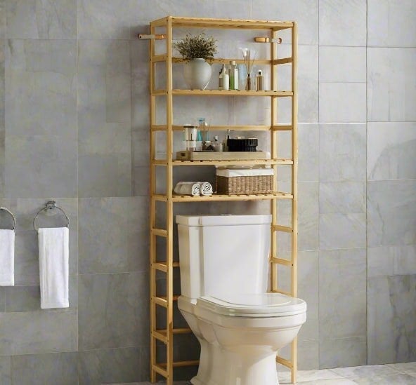 Modcraft 6-Tier Bamboo Bookshelf, Adjustable Free Standing Shelf Unit for Kitchen, Bathroom, or Living Room