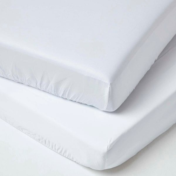 HOMESCAPES Cotton Cot Bed Fitted Sheets 400 Thread Count, 2 Pack
