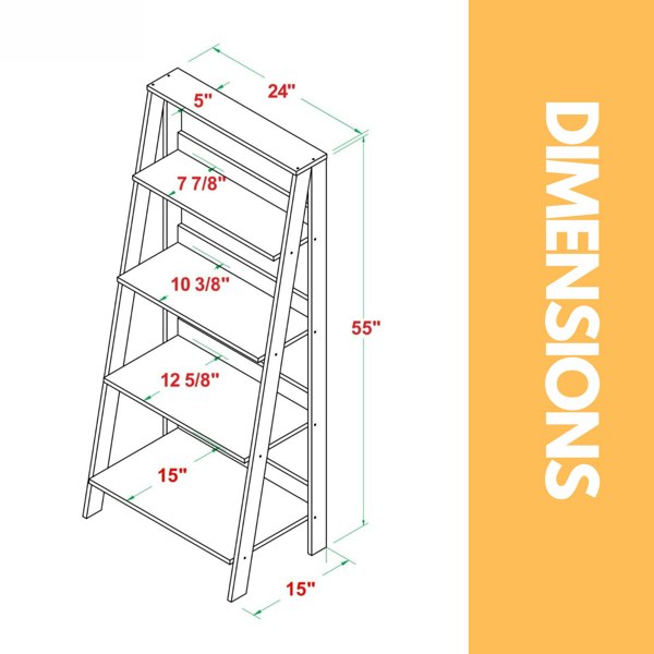 Rafaelo Mobilia 4 Tier Free Standing Ladder Shelf For Living Room Storage Grey