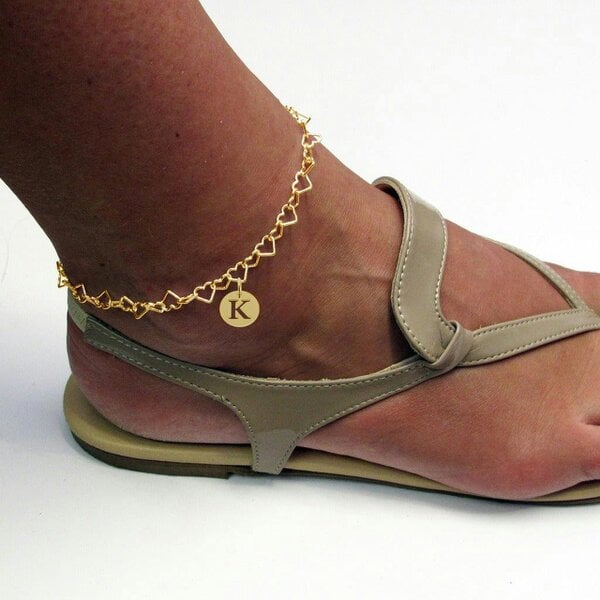 Christopher James of London 9ct Yellow Gold Plated Light Heart Charm Anklet With Initial Disc Charm
