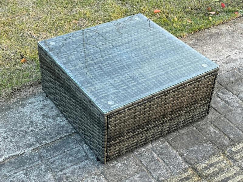 Fimous 8 Seater High Back Rattan Set, Square Coffee Table, 2 Big Footstools, Love Sofa, Reclining Chair, Indoor Outdoor Patio Lounge, Dark Grey Mixed