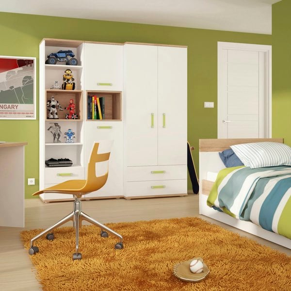 Furniture To Go 4KIDS Tall 2 Drawer Bookcase with Lemon Handles