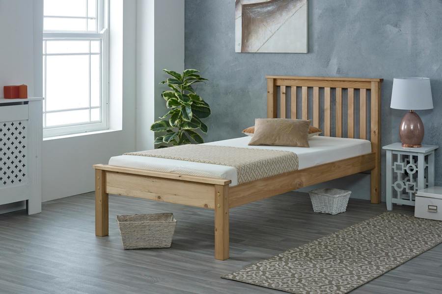 Mission TM Dorset Natural Wax Solid Pine Bed Frame, Shaker Headboard, 4 Sizes, Single to King