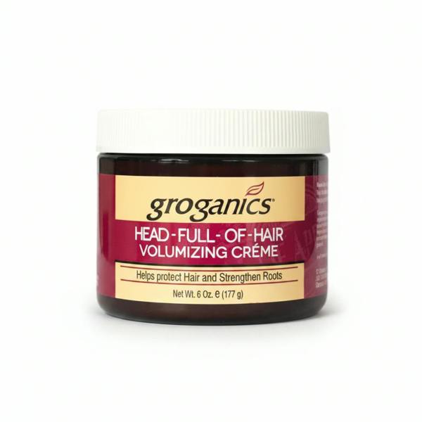 Groganics hair care product jar on a white background