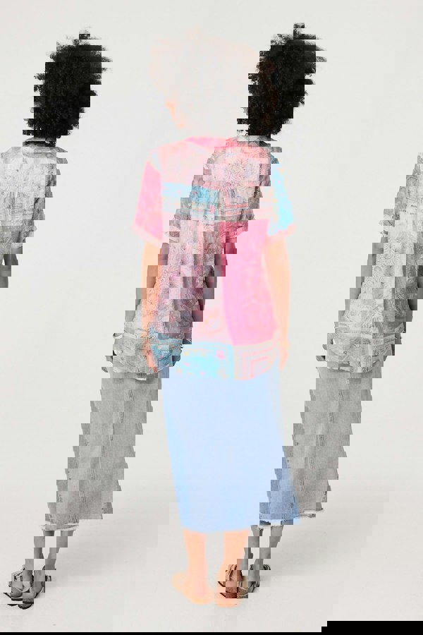 Pink | Patchwork Print Short Sleeve Blouse
