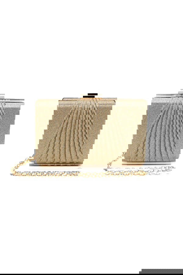 Pluspup Glitter Clutch Bag with Pleated Design and Chain Strap