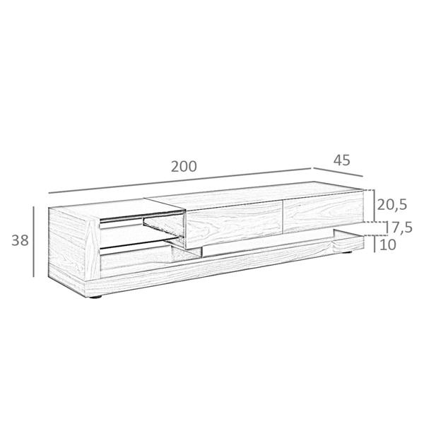 Angel Cerdá TV cabinet walnut, polished steel and black glass top 3139