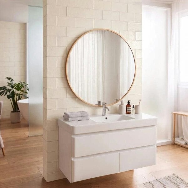 Bobobiy 61cm Decorative Wall Mirror for Bedroom Living Room, Modern Round Bathroom Mirror for Home Decor, Gold Tone