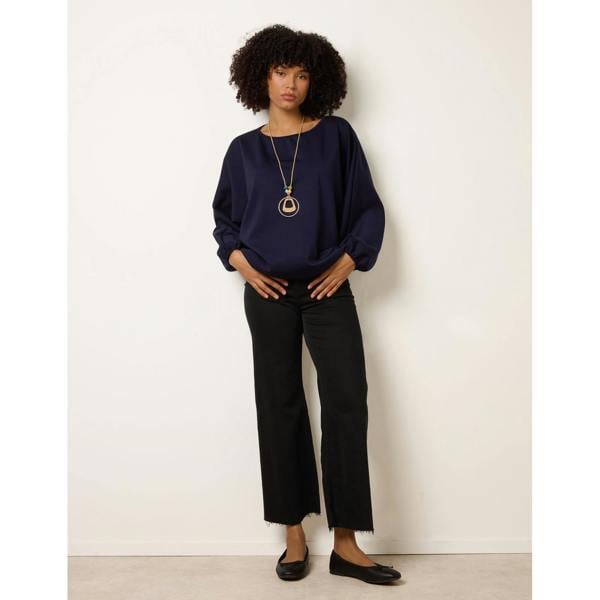 Blue Vanilla Round Neck Elasticated Hem And Sleeve Top