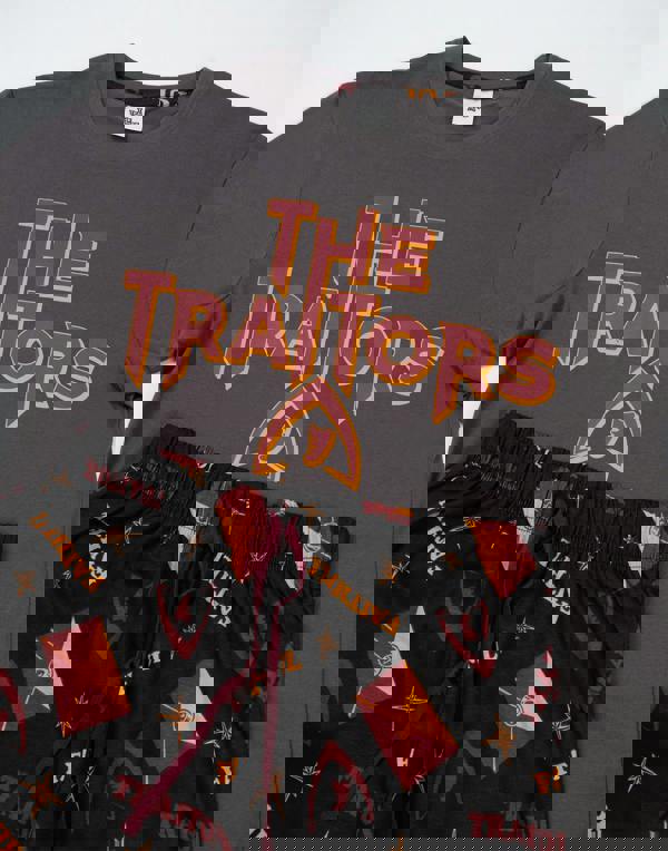 The Traitors Mens Black Logo Short Sleeve Long Leg Pyjama Set