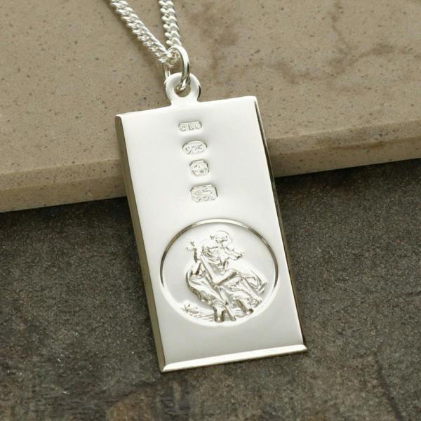Christopher James of London Sterling Silver Custom Hallmarked Large St Christopher Ingot With Optional Engraving and Chain