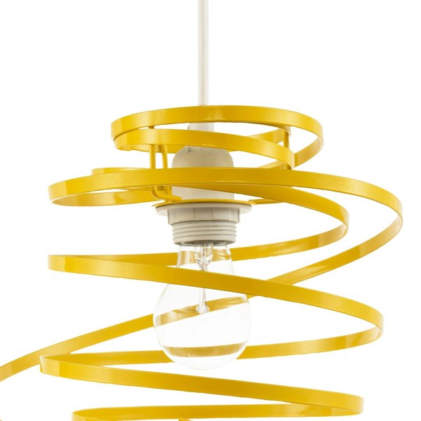 Designer Yellow Gloss Metal Double Ribbon Spiral Swirl Pendant Shade Image 4