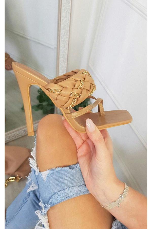 Ashley Braided Slip On Mule With Chain Detail - Mocha