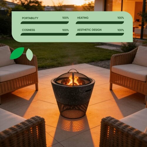 Gardenwize MGO Round Firepit BBQ with Log Storage – 2-in-1 Outdoor Fire Bowl & Grill
