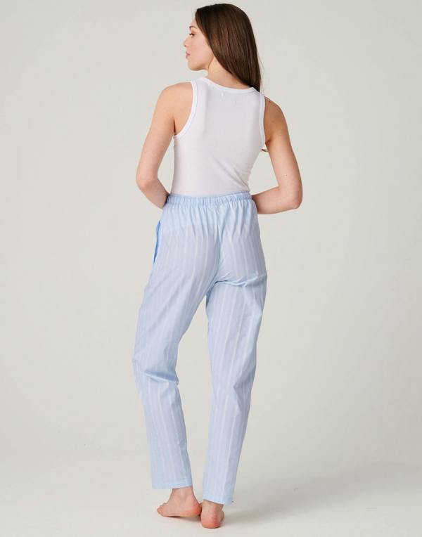 British Boxers Women's Cotton Pyjama Trousers – Breezy Blue Satin Stripe
